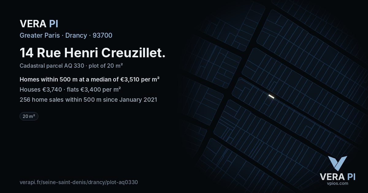14 Rue Henri Creuzillet, Drancy at night – the plot lit, the parcels around coloured by the prices near them