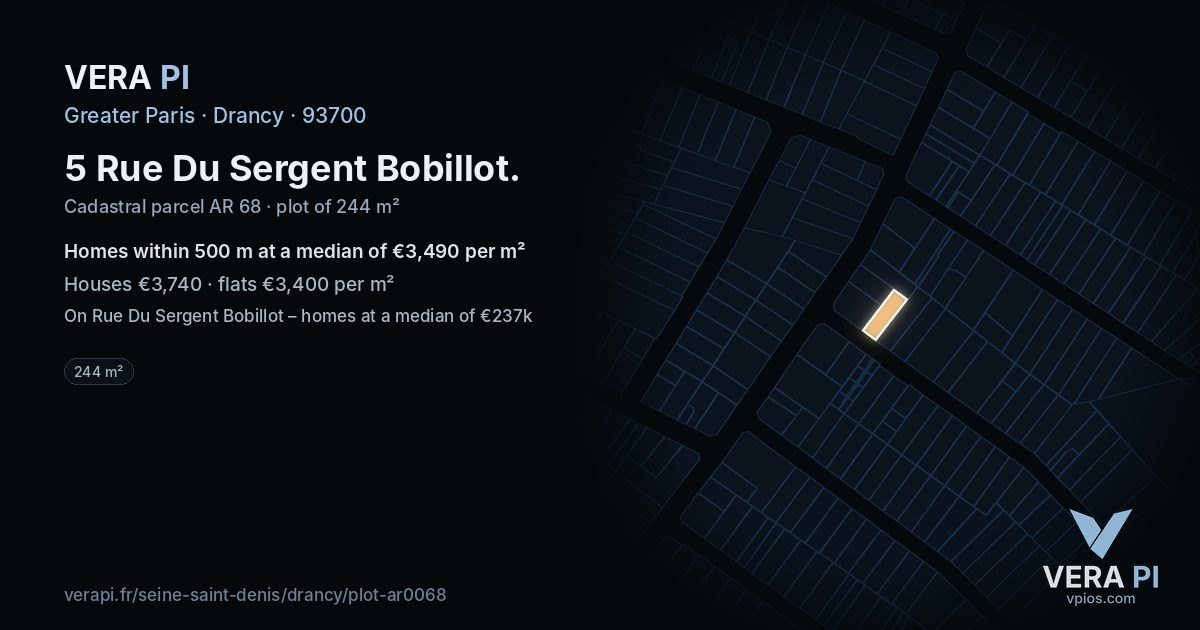 5 Rue Du Sergent Bobillot, Drancy at night – the plot lit, the parcels around coloured by the prices near them