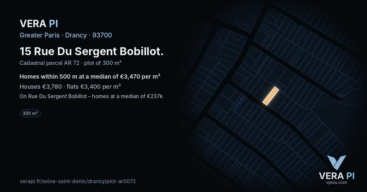 15 Rue Du Sergent Bobillot, Drancy at night – the plot lit, the parcels around coloured by the prices near them