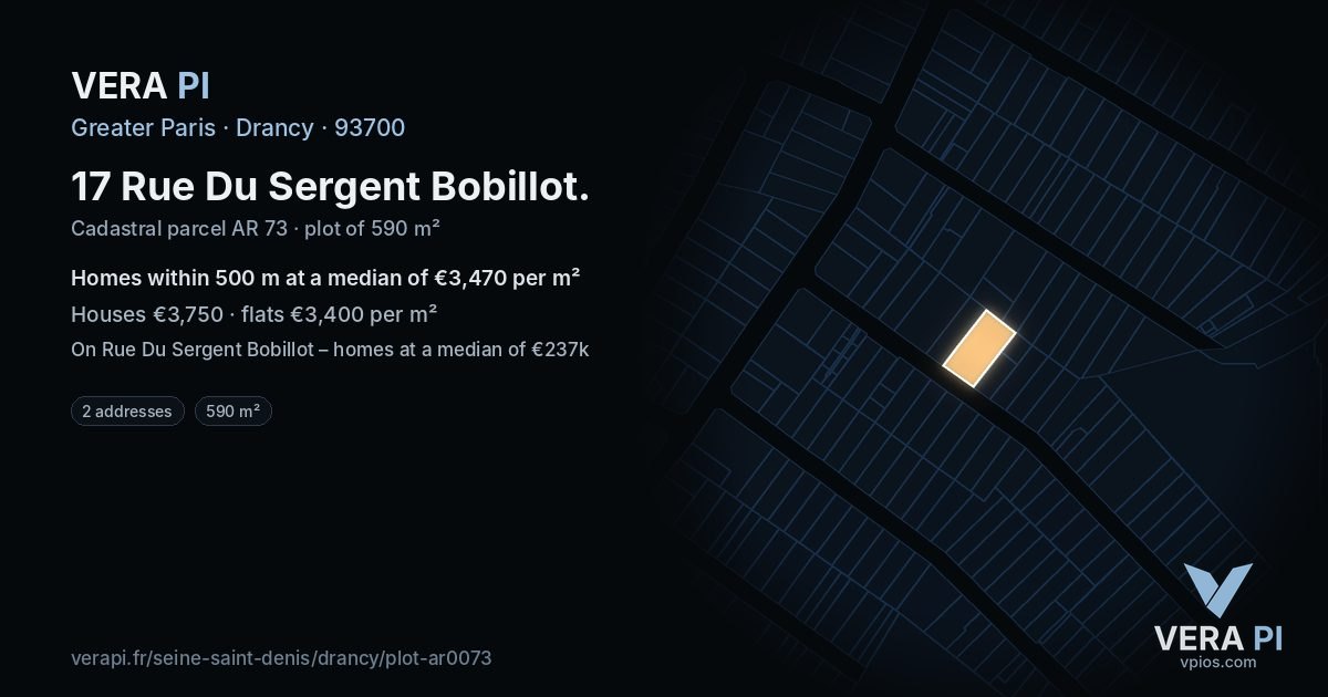 17 Rue Du Sergent Bobillot, Drancy at night – the plot lit, the parcels around coloured by the prices near them