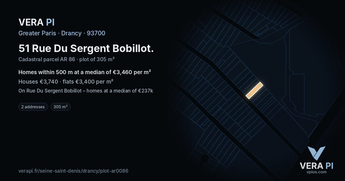 51 Rue Du Sergent Bobillot, Drancy at night – the plot lit, the parcels around coloured by the prices near them
