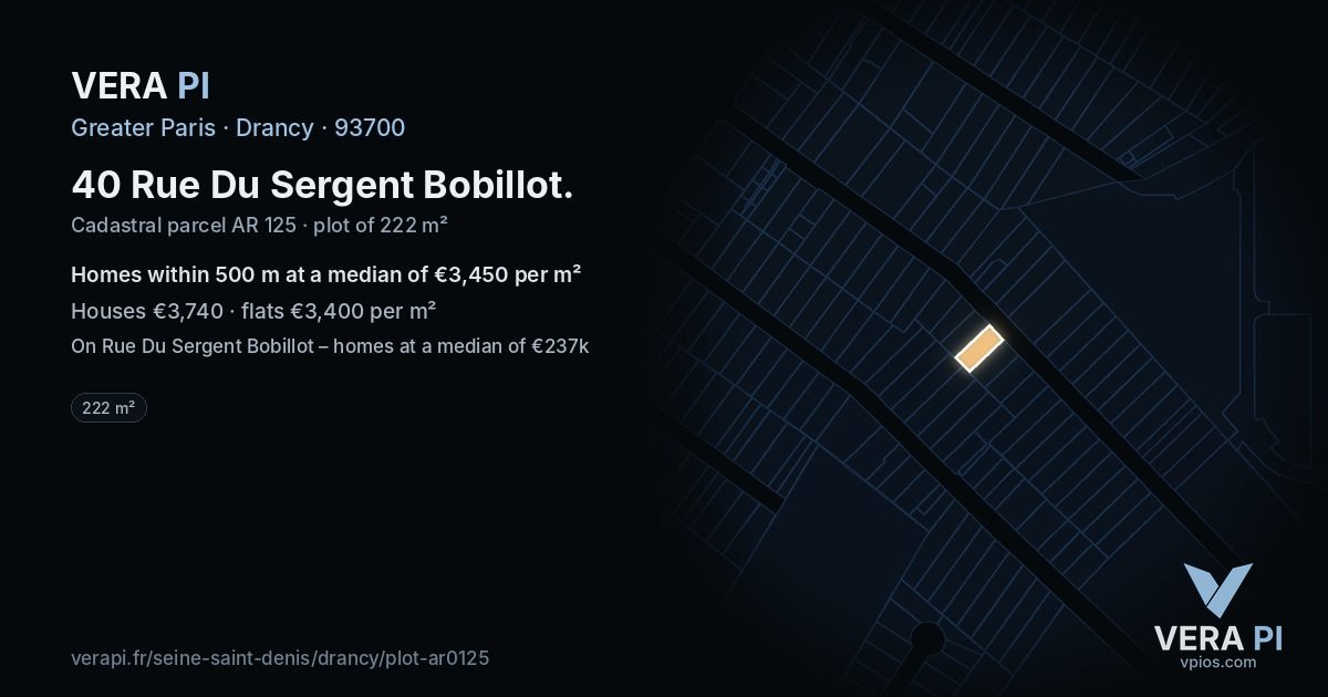 40 Rue Du Sergent Bobillot, Drancy at night – the plot lit, the parcels around coloured by the prices near them