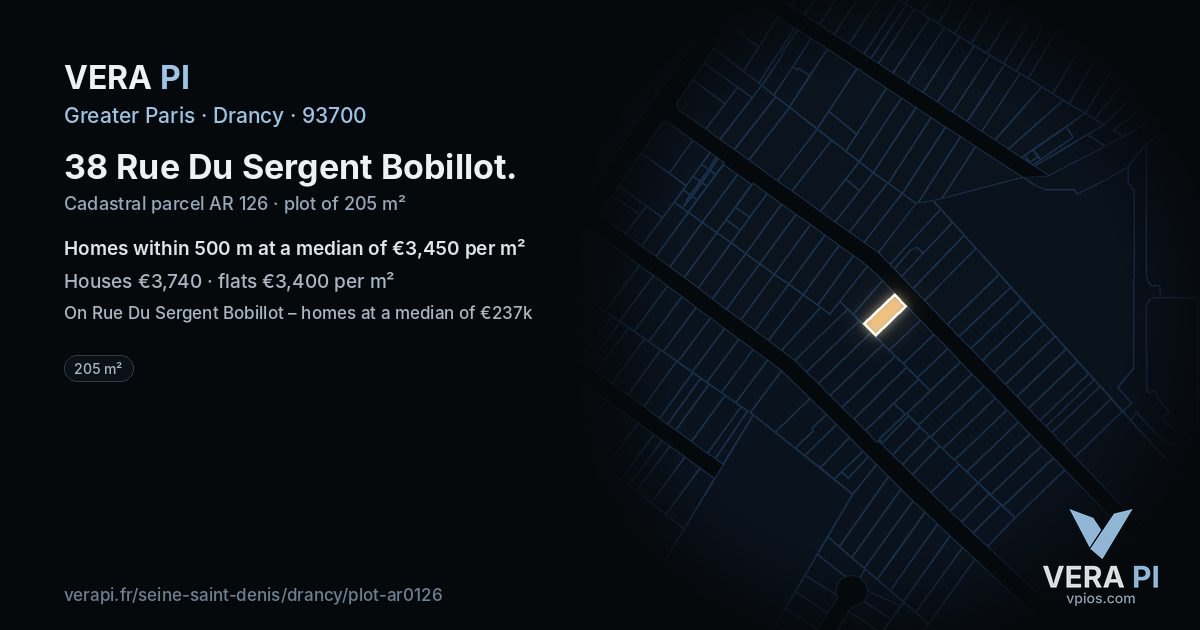 38 Rue Du Sergent Bobillot, Drancy at night – the plot lit, the parcels around coloured by the prices near them
