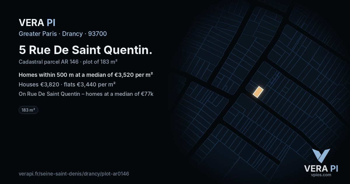 5 Rue De Saint Quentin, Drancy at night – the plot lit, the parcels around coloured by the prices near them