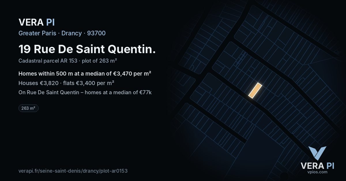 19 Rue De Saint Quentin, Drancy at night – the plot lit, the parcels around coloured by the prices near them