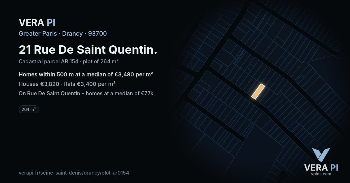 21 Rue De Saint Quentin, Drancy at night – the plot lit, the parcels around coloured by the prices near them
