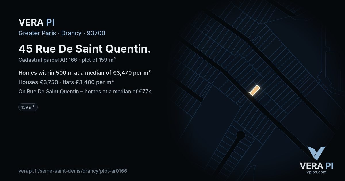 45 Rue De Saint Quentin, Drancy at night – the plot lit, the parcels around coloured by the prices near them