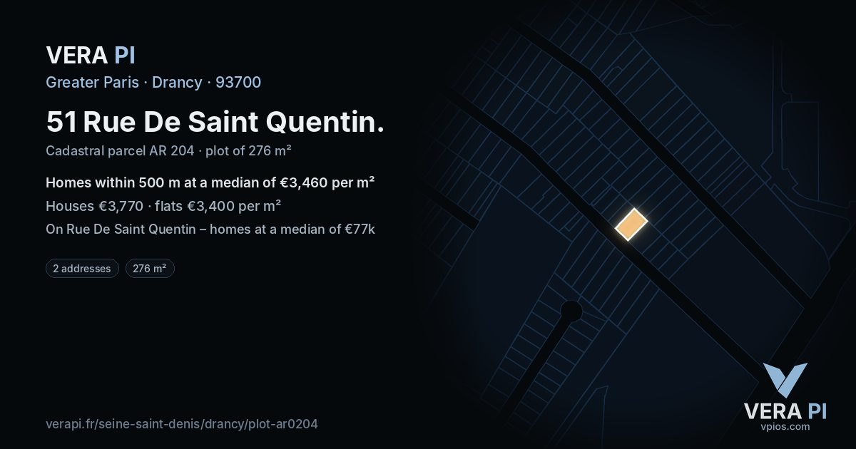 51 Rue De Saint Quentin, Drancy at night – the plot lit, the parcels around coloured by the prices near them