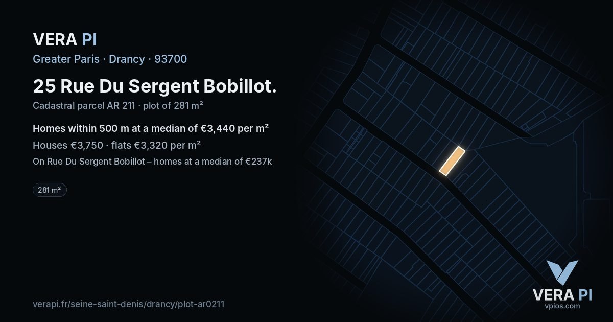25 Rue Du Sergent Bobillot, Drancy at night – the plot lit, the parcels around coloured by the prices near them