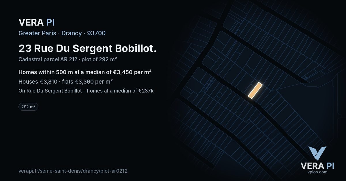 23 Rue Du Sergent Bobillot, Drancy at night – the plot lit, the parcels around coloured by the prices near them