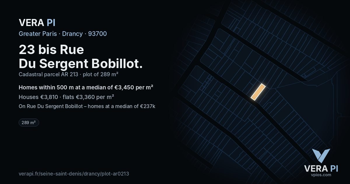 23 bis Rue Du Sergent Bobillot, Drancy at night – the plot lit, the parcels around coloured by the prices near them