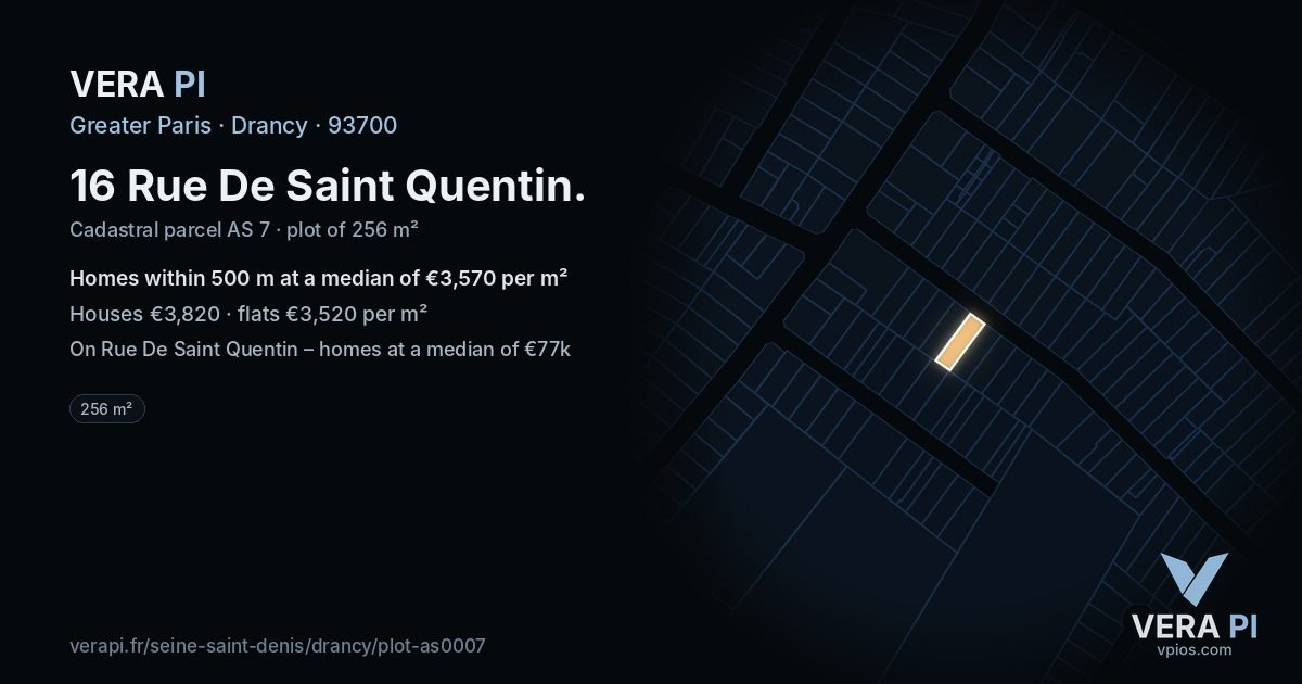 16 Rue De Saint Quentin, Drancy at night – the plot lit, the parcels around coloured by the prices near them