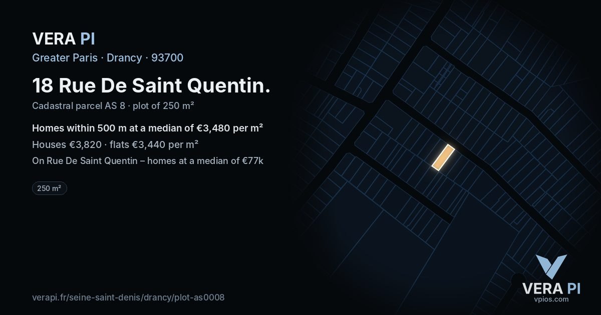 18 Rue De Saint Quentin, Drancy at night – the plot lit, the parcels around coloured by the prices near them
