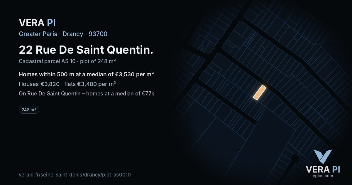 22 Rue De Saint Quentin, Drancy at night – the plot lit, the parcels around coloured by the prices near them
