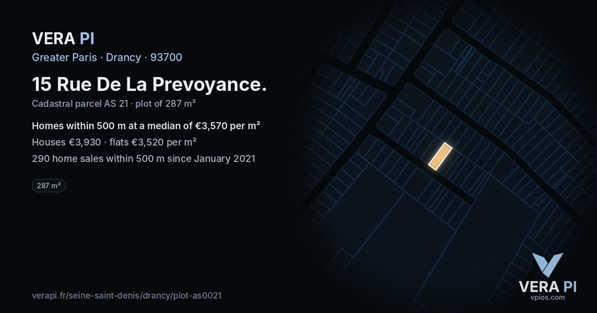 15 Rue De La Prevoyance, Drancy at night – the plot lit, the parcels around coloured by the prices near them