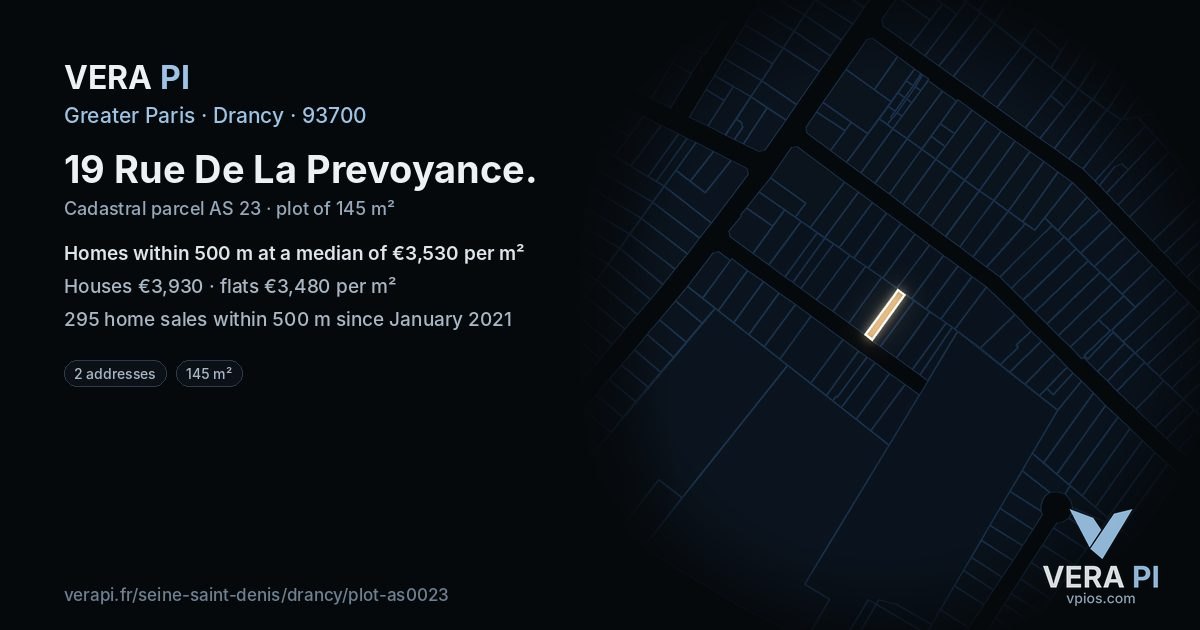 19 Rue De La Prevoyance, Drancy at night – the plot lit, the parcels around coloured by the prices near them