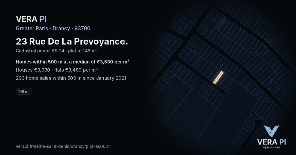 23 Rue De La Prevoyance, Drancy at night – the plot lit, the parcels around coloured by the prices near them