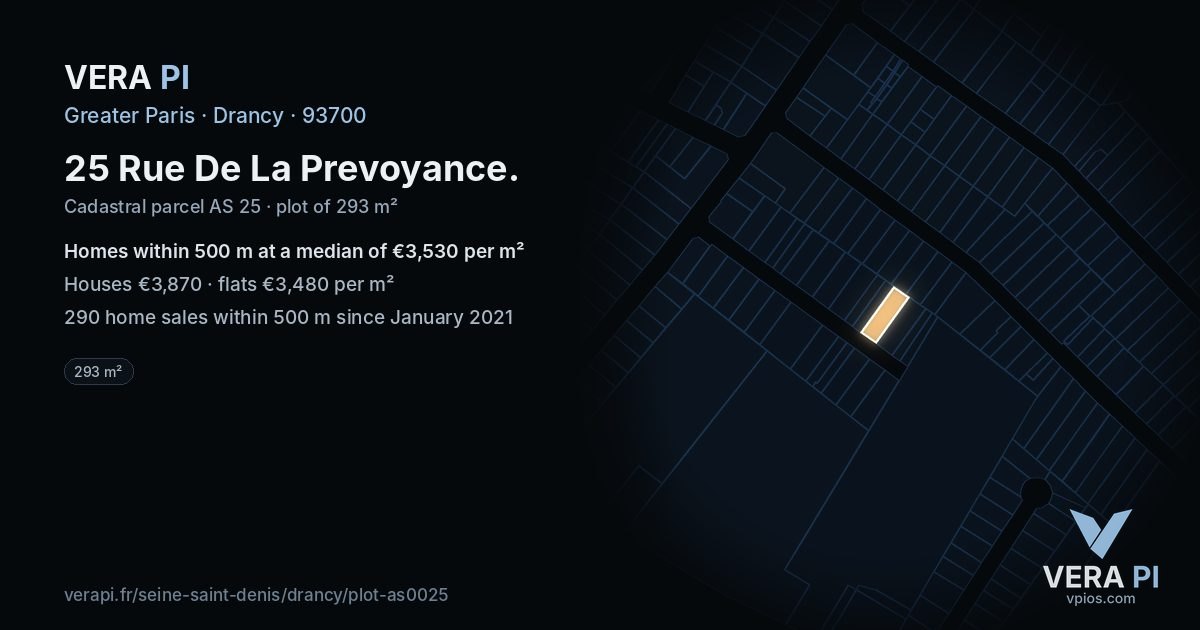 25 Rue De La Prevoyance, Drancy at night – the plot lit, the parcels around coloured by the prices near them
