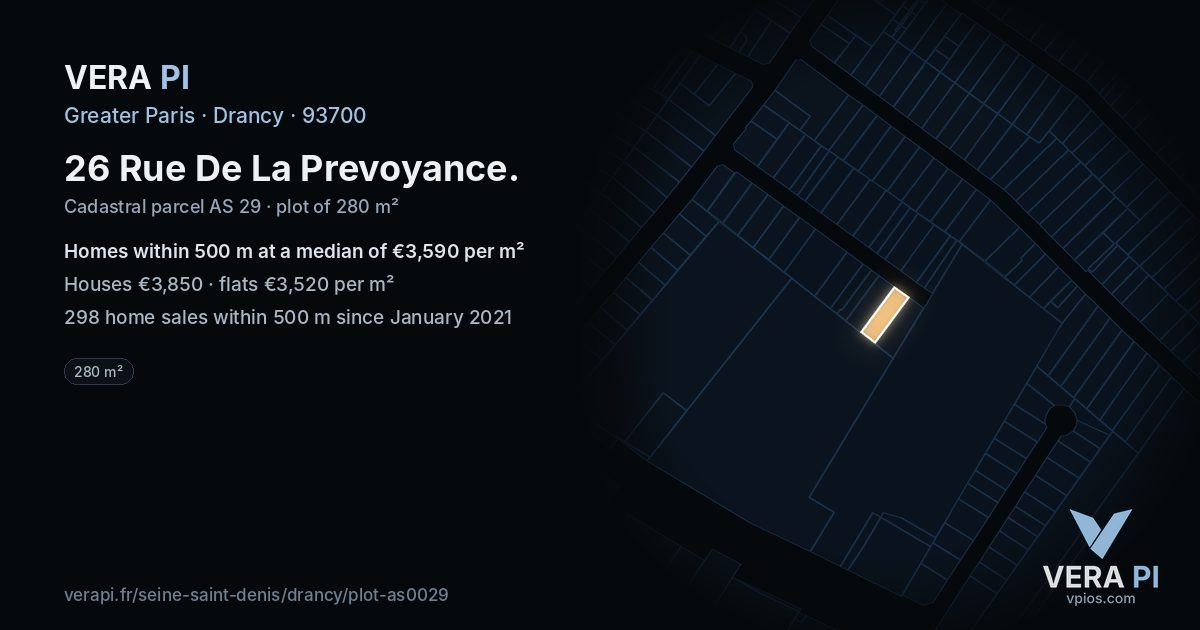 26 Rue De La Prevoyance, Drancy at night – the plot lit, the parcels around coloured by the prices near them