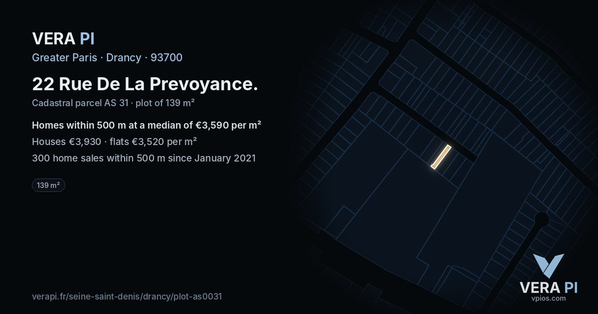 22 Rue De La Prevoyance, Drancy at night – the plot lit, the parcels around coloured by the prices near them