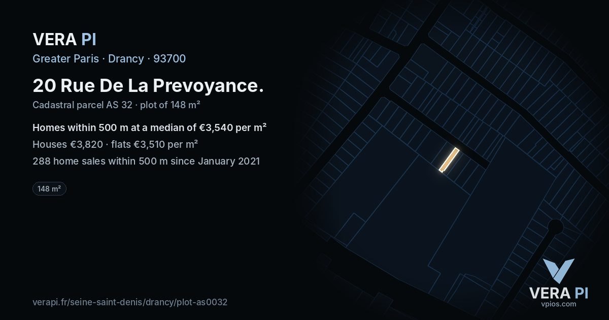 20 Rue De La Prevoyance, Drancy at night – the plot lit, the parcels around coloured by the prices near them