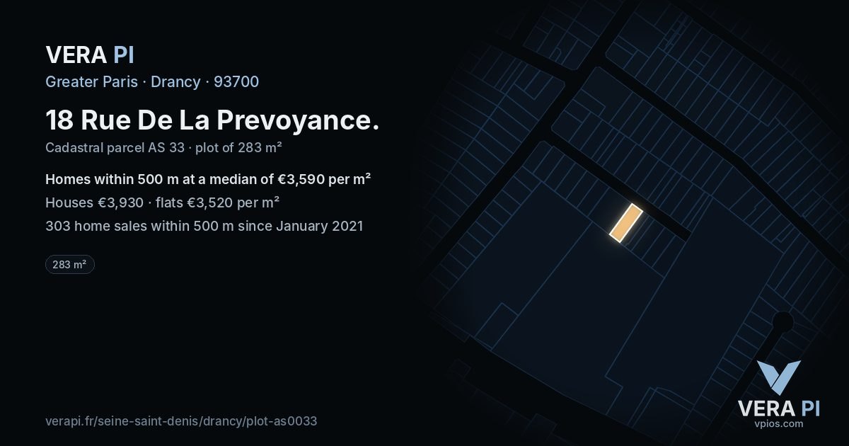 18 Rue De La Prevoyance, Drancy at night – the plot lit, the parcels around coloured by the prices near them