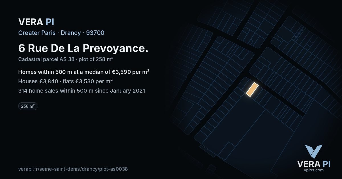 6 Rue De La Prevoyance, Drancy at night – the plot lit, the parcels around coloured by the prices near them