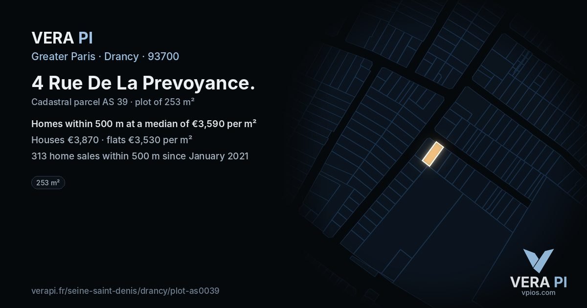 4 Rue De La Prevoyance, Drancy at night – the plot lit, the parcels around coloured by the prices near them