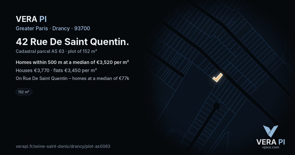 42 Rue De Saint Quentin, Drancy at night – the plot lit, the parcels around coloured by the prices near them