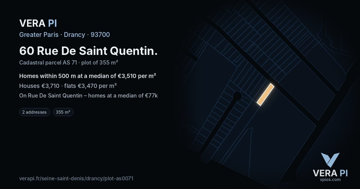 60 Rue De Saint Quentin, Drancy at night – the plot lit, the parcels around coloured by the prices near them