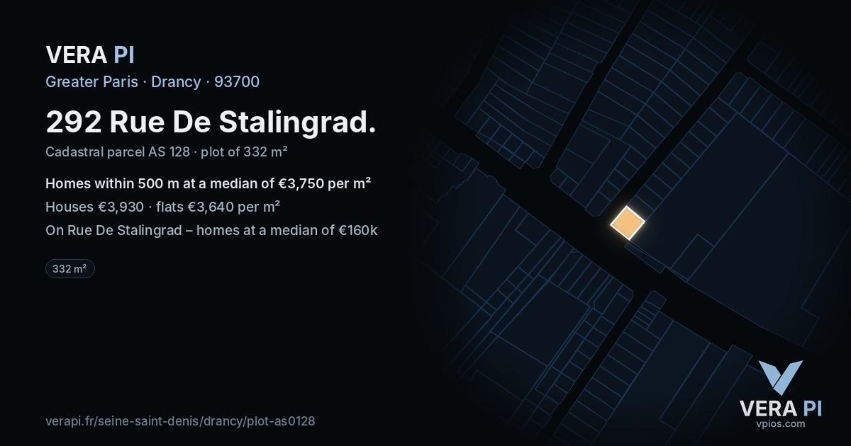 292 Rue De Stalingrad, Drancy at night – the plot lit, the parcels around coloured by the prices near them