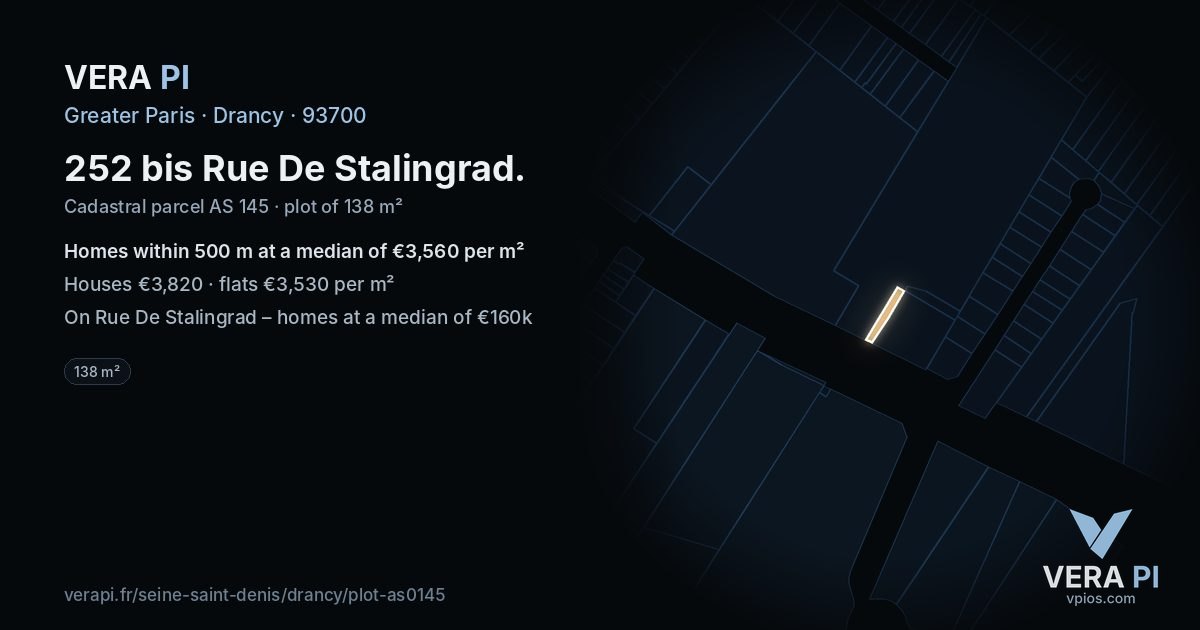 252 bis Rue De Stalingrad, Drancy at night – the plot lit, the parcels around coloured by the prices near them