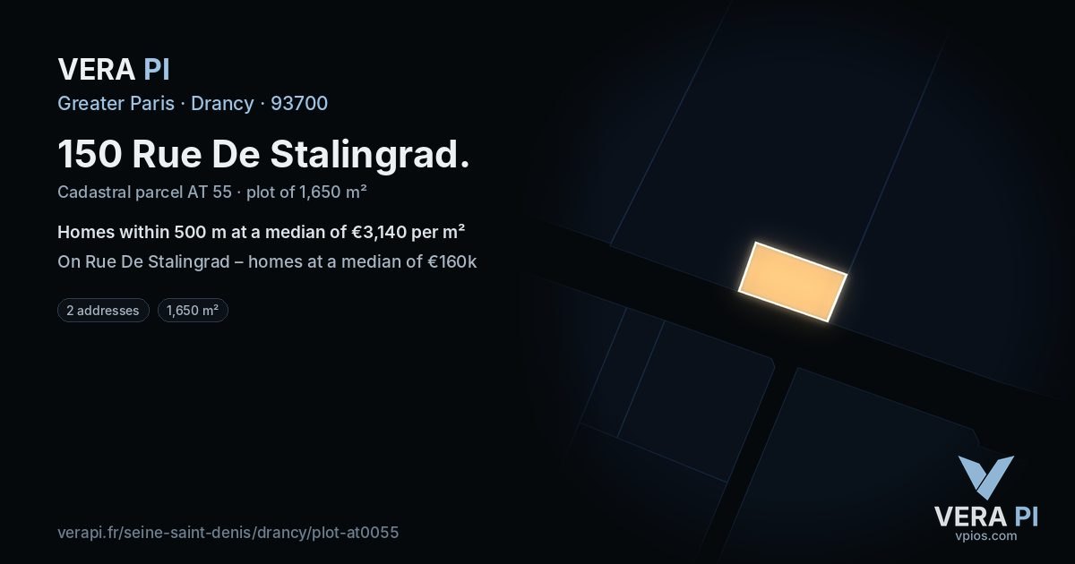 150 Rue De Stalingrad, Drancy at night – the plot lit, the parcels around coloured by the prices near them