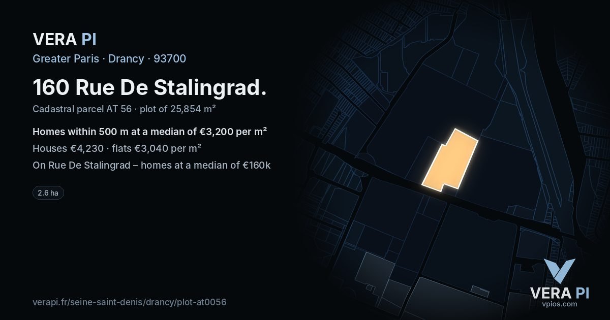 160 Rue De Stalingrad, Drancy at night – the plot lit, the parcels around coloured by the prices near them