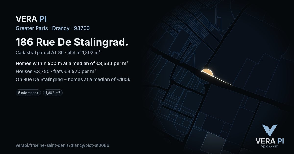 186 Rue De Stalingrad, Drancy at night – the plot lit, the parcels around coloured by the prices near them