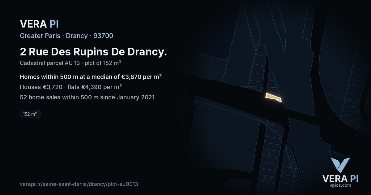 2 Rue Des Rupins De Drancy, Drancy at night – the plot lit, the parcels around coloured by the prices near them
