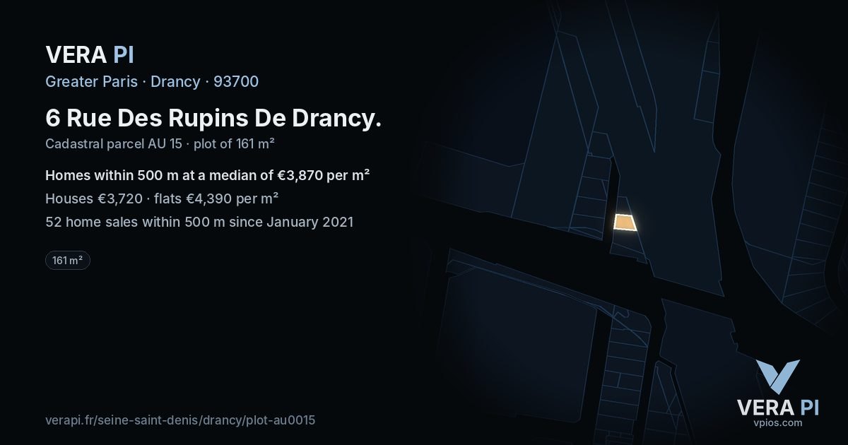 6 Rue Des Rupins De Drancy, Drancy at night – the plot lit, the parcels around coloured by the prices near them