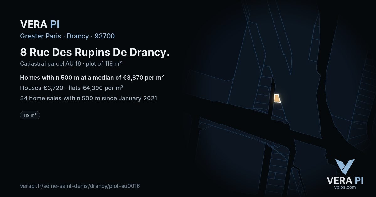8 Rue Des Rupins De Drancy, Drancy at night – the plot lit, the parcels around coloured by the prices near them