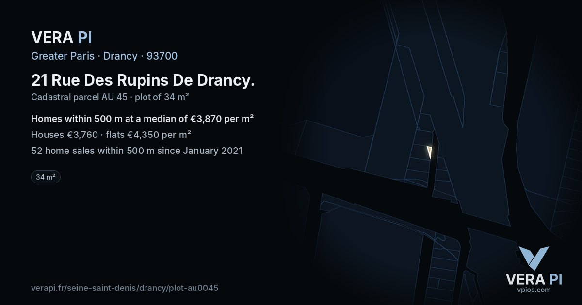21 Rue Des Rupins De Drancy, Drancy at night – the plot lit, the parcels around coloured by the prices near them