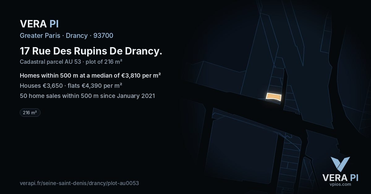 17 Rue Des Rupins De Drancy, Drancy at night – the plot lit, the parcels around coloured by the prices near them