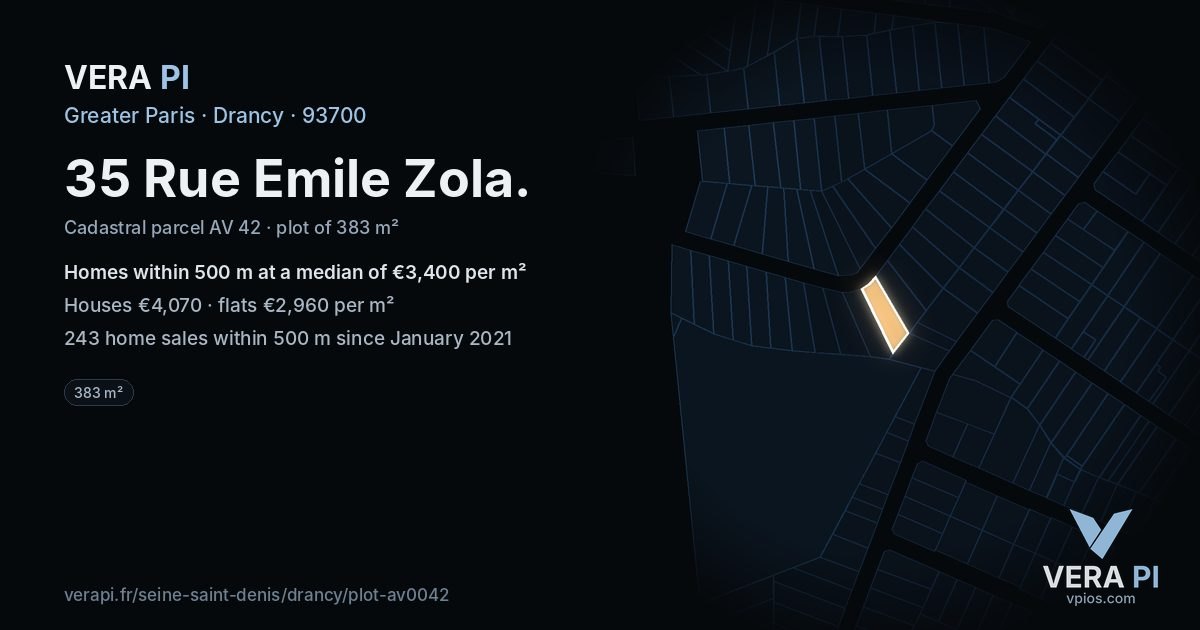 35 Rue Emile Zola, Drancy at night – the plot lit, the parcels around coloured by the prices near them