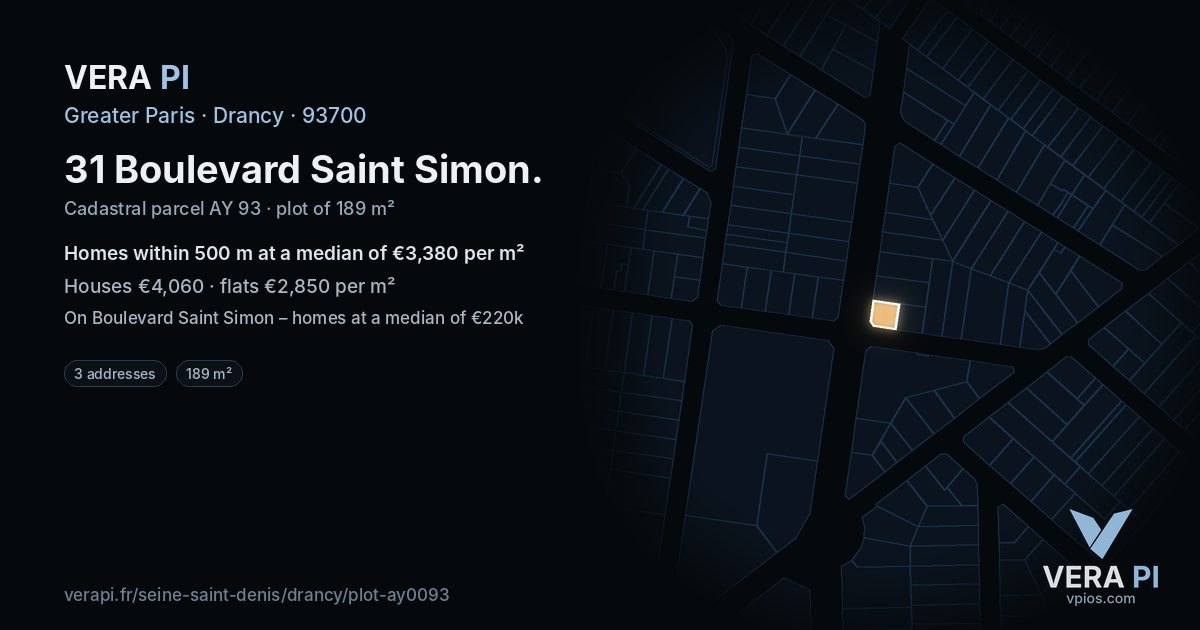 31 Boulevard Saint Simon, Drancy at night – the plot lit, the parcels around coloured by the prices near them