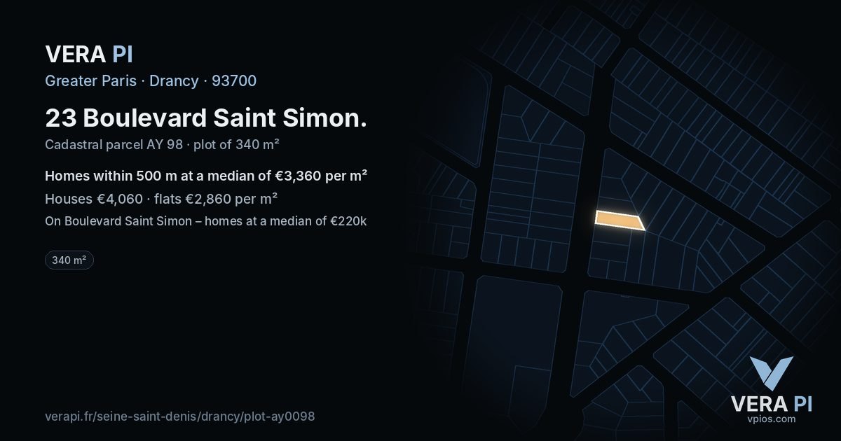 23 Boulevard Saint Simon, Drancy at night – the plot lit, the parcels around coloured by the prices near them