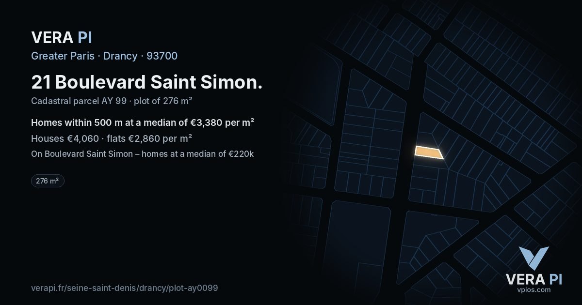 21 Boulevard Saint Simon, Drancy at night – the plot lit, the parcels around coloured by the prices near them