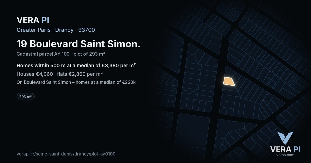 19 Boulevard Saint Simon, Drancy at night – the plot lit, the parcels around coloured by the prices near them