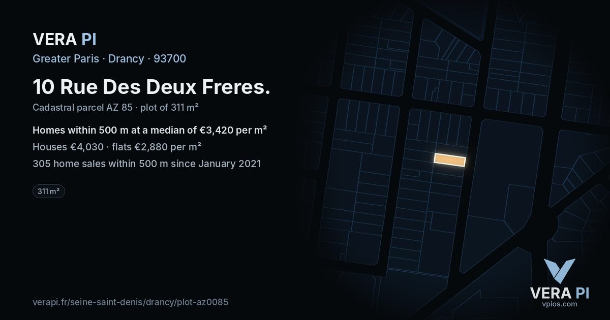 10 Rue Des Deux Freres, Drancy at night – the plot lit, the parcels around coloured by the prices near them