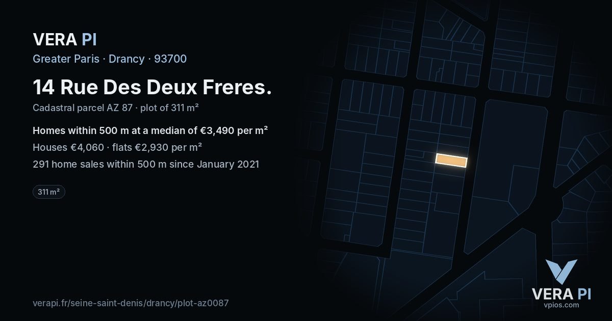 14 Rue Des Deux Freres, Drancy at night – the plot lit, the parcels around coloured by the prices near them