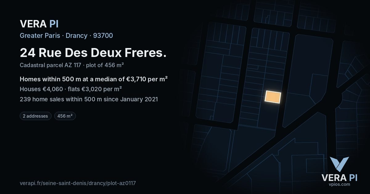 24 Rue Des Deux Freres, Drancy at night – the plot lit, the parcels around coloured by the prices near them