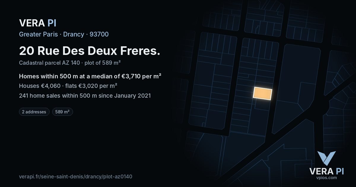 20 Rue Des Deux Freres, Drancy at night – the plot lit, the parcels around coloured by the prices near them