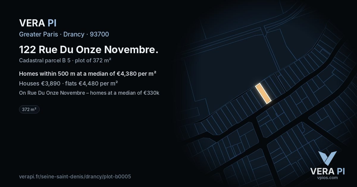 122 Rue Du Onze Novembre, Drancy at night – the plot lit, the parcels around coloured by the prices near them
